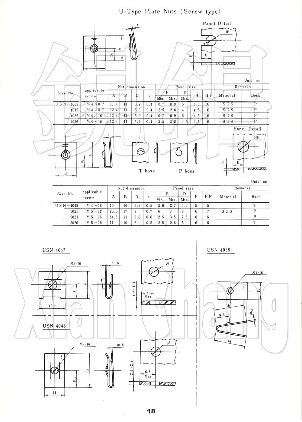 U-Type Plate Nuts (Screw Type) U型彈片,夾片螺帽 （螺釘型）